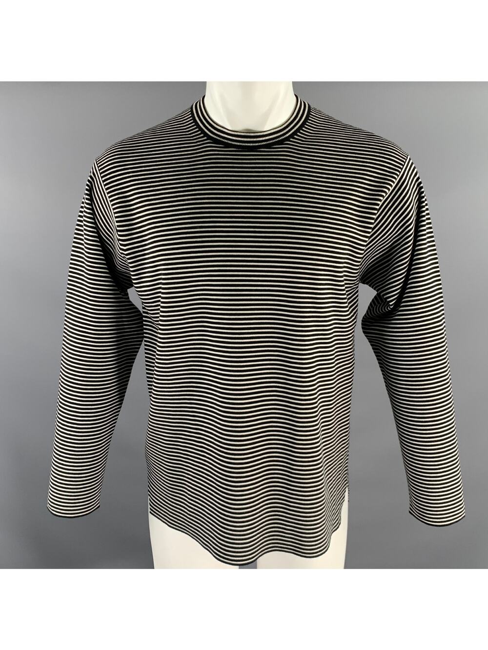 BATONER Size S Black White Stripe Wool Pullover